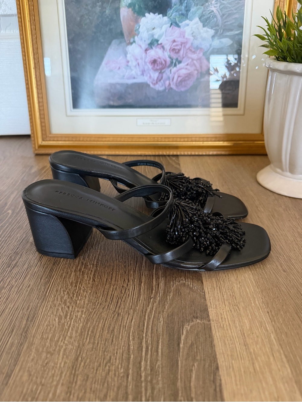 Rebecca Minkoff Black Beaded Strappy Heels